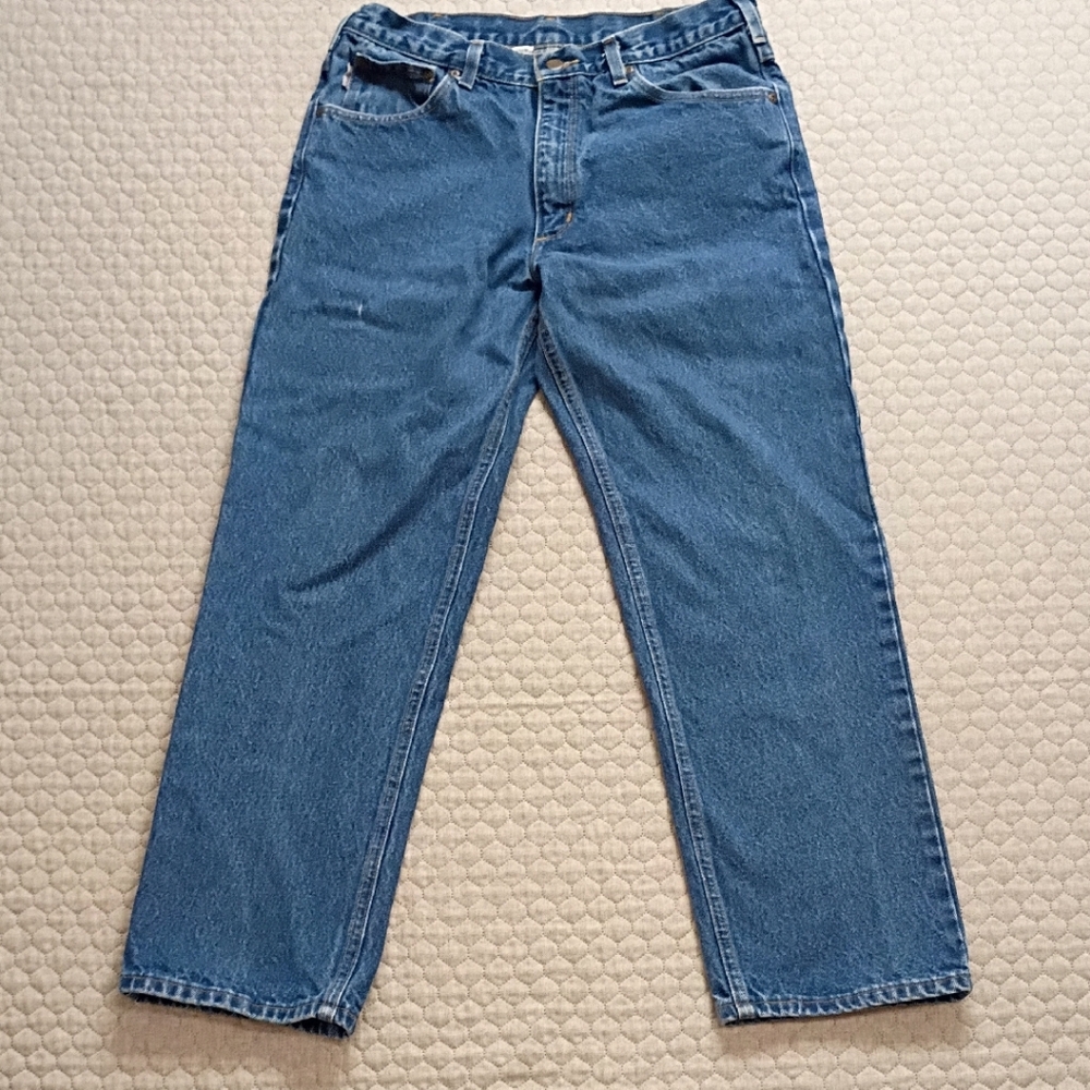 Carhartt Men's 32 X 28 Straight Relaxed Fit Blue Jeans ( Tag Size 34x30) B230